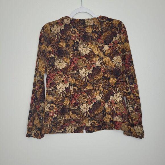 Notations brown tone floral vintage vibe zip front jacket Pockets size small - Picture 2 of 6